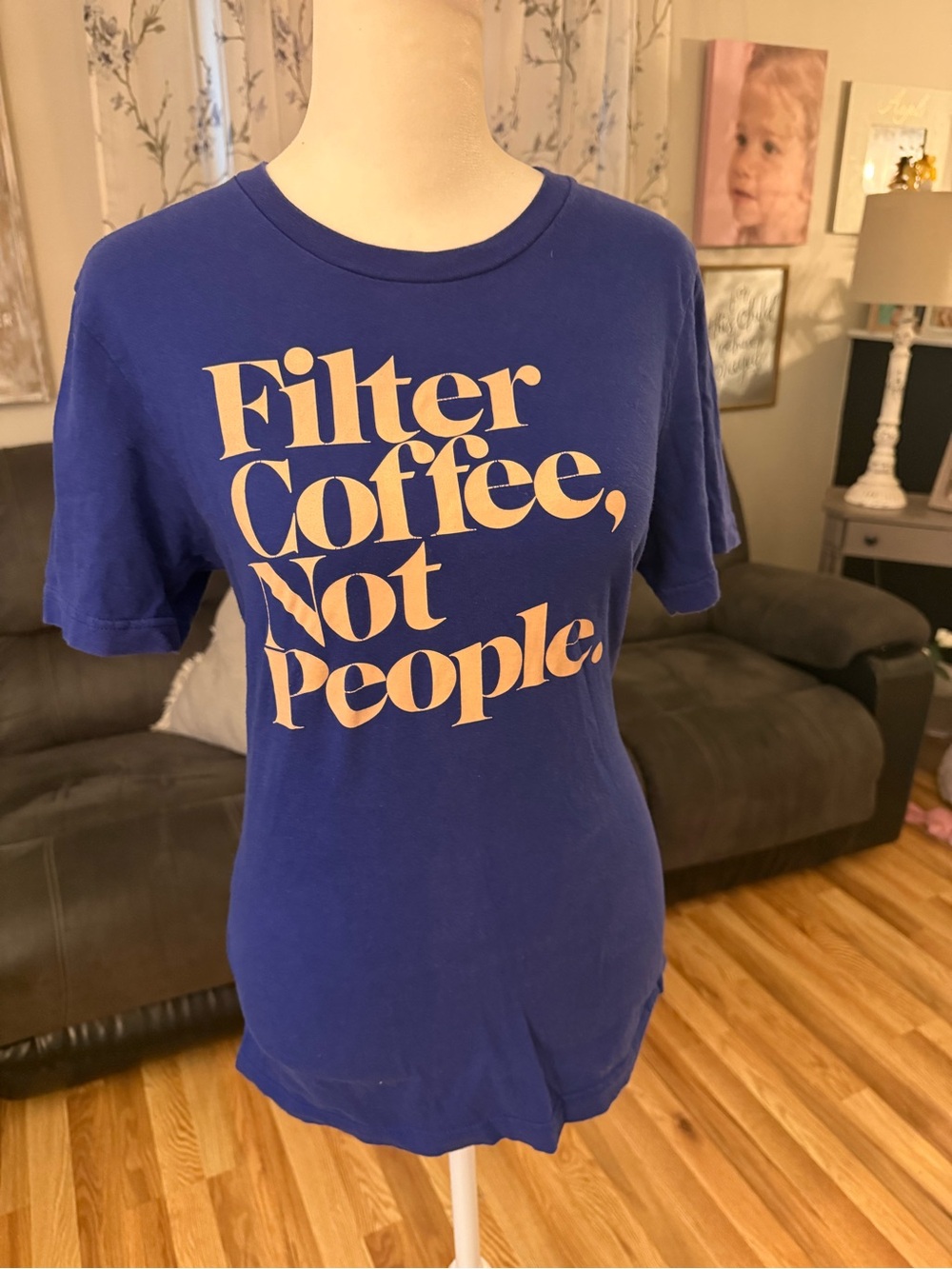 Brewology Graphic Tee "Filter Coffee, Not People" - Blue with Cream Print